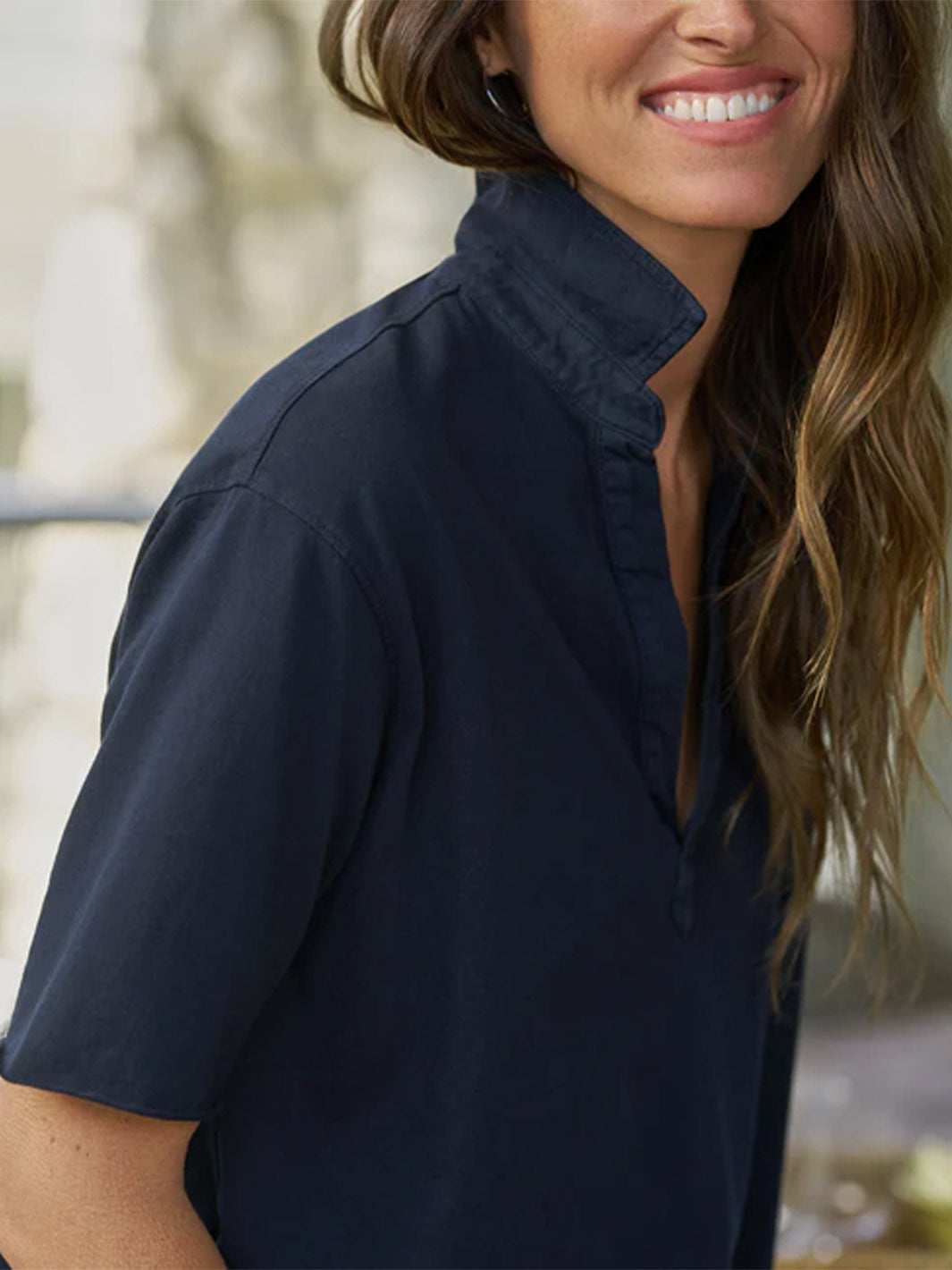 Patty Short-Sleeve Popover Henley in Classic Navy