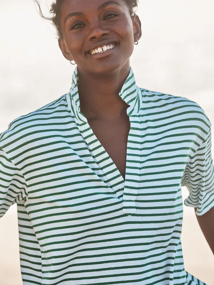 Patty Short Sleeve Popover Shirt in Green/White Stripe