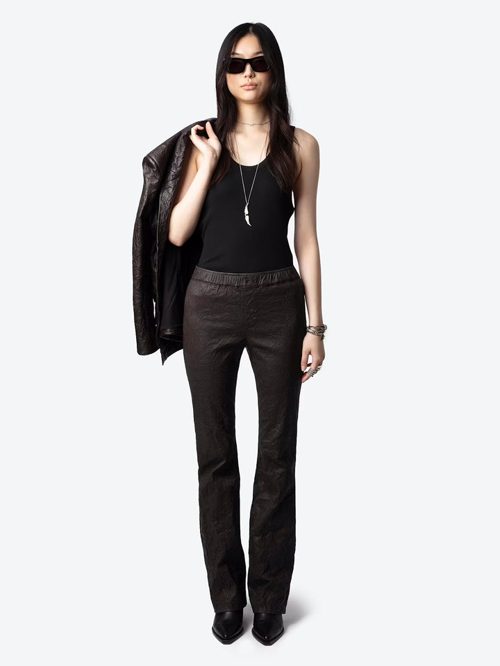 Pauline Crinkle Leather Pants in Land