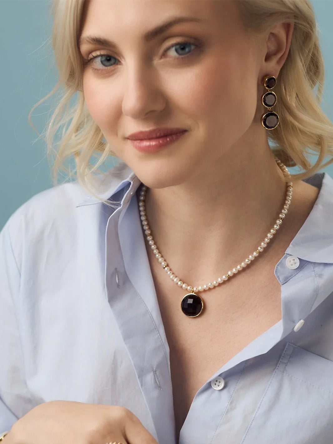 Pearl Charm Necklace in Faceted Smoky Quartz