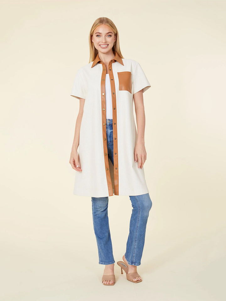 Vegan Leather Perforated Dress in Cream/Brown
