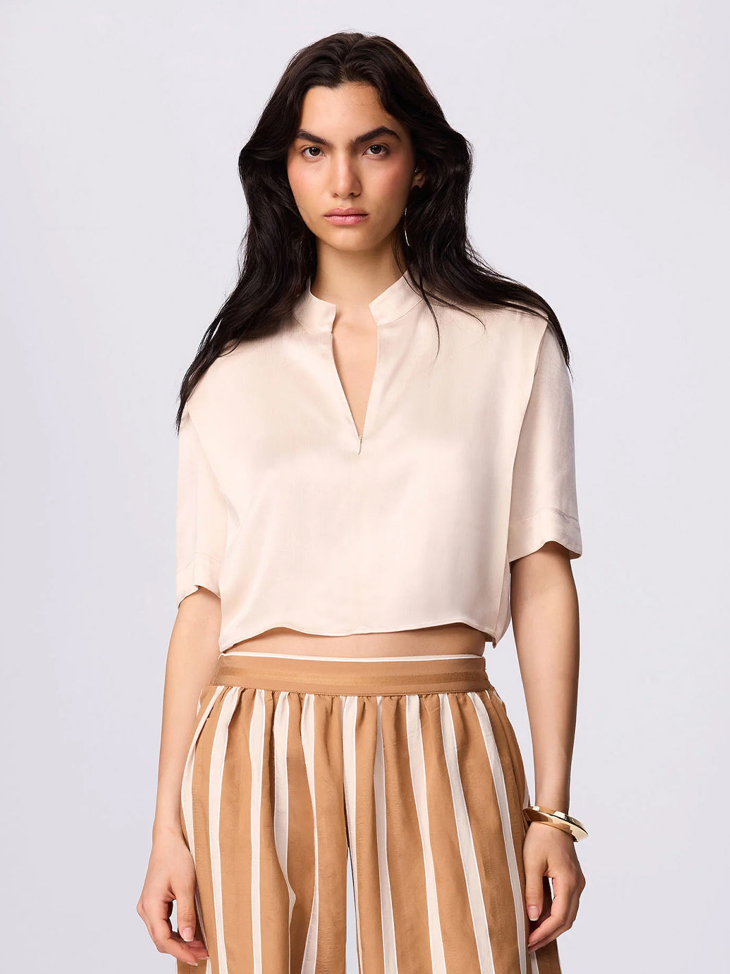Phaenna Shoulder Pleat Tee in Ivory