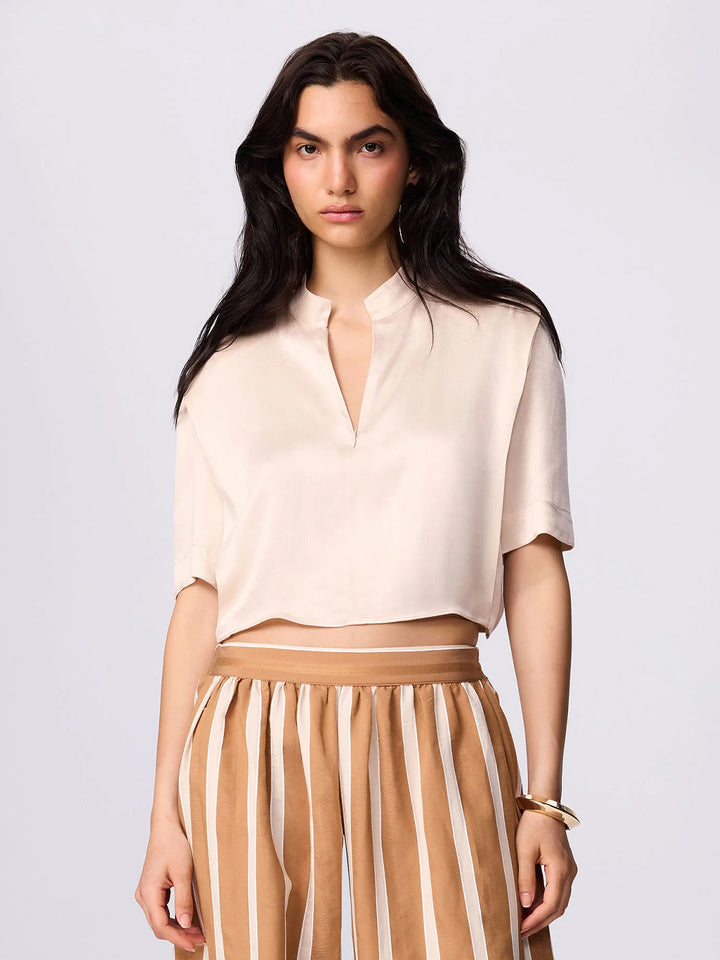 Phaenna Shoulder Pleat Tee in Ivory