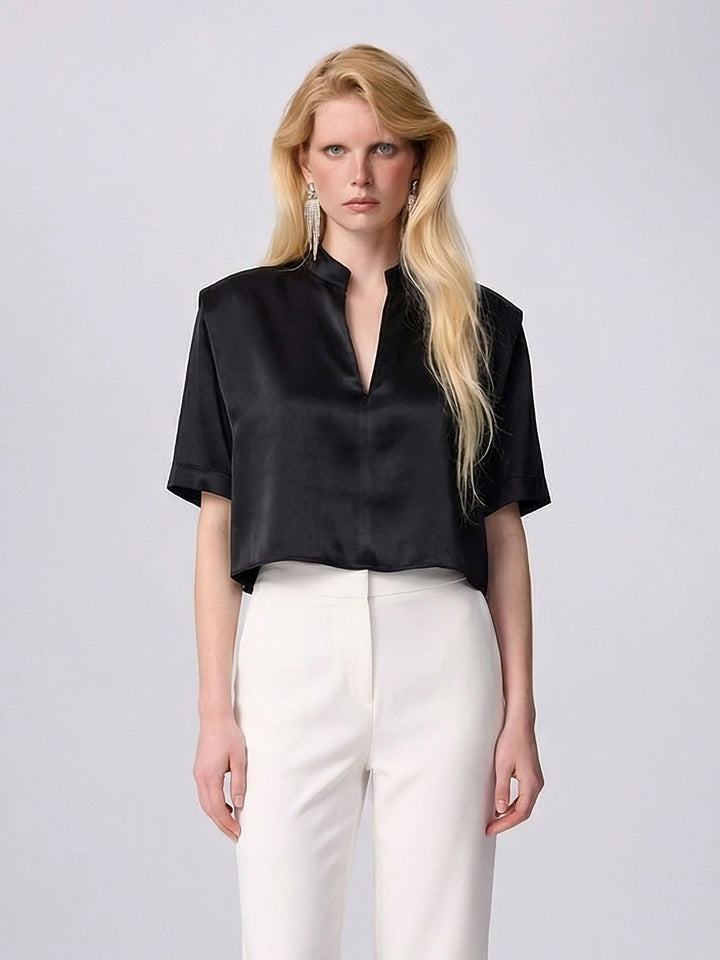 Phaenna Shoulder Pleat Tee in Black