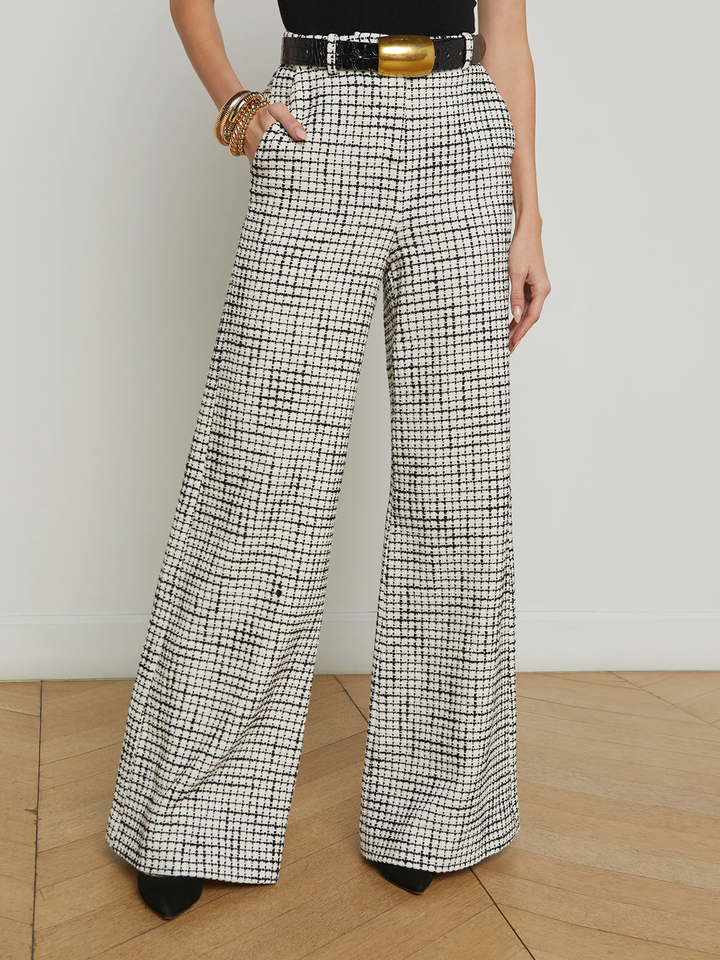 Pilar Wide Leg Pant in Ecru/Black