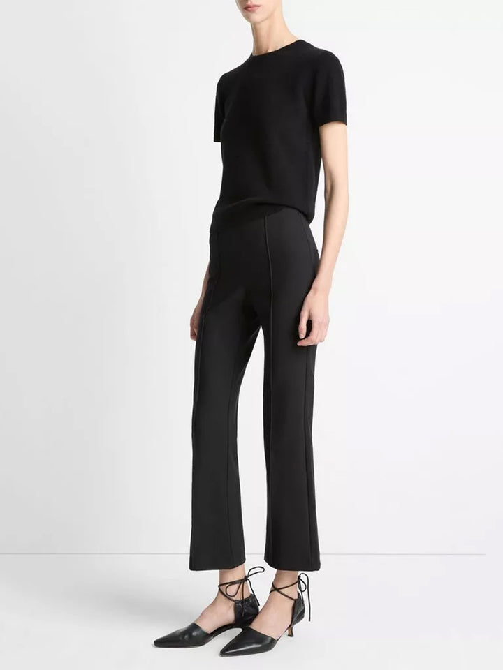 Mid Rise Pintuck Crop Flare Pant in Black