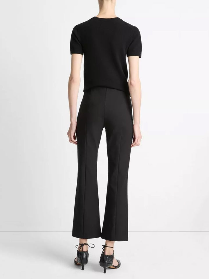 Mid Rise Pintuck Crop Flare Pant in Black