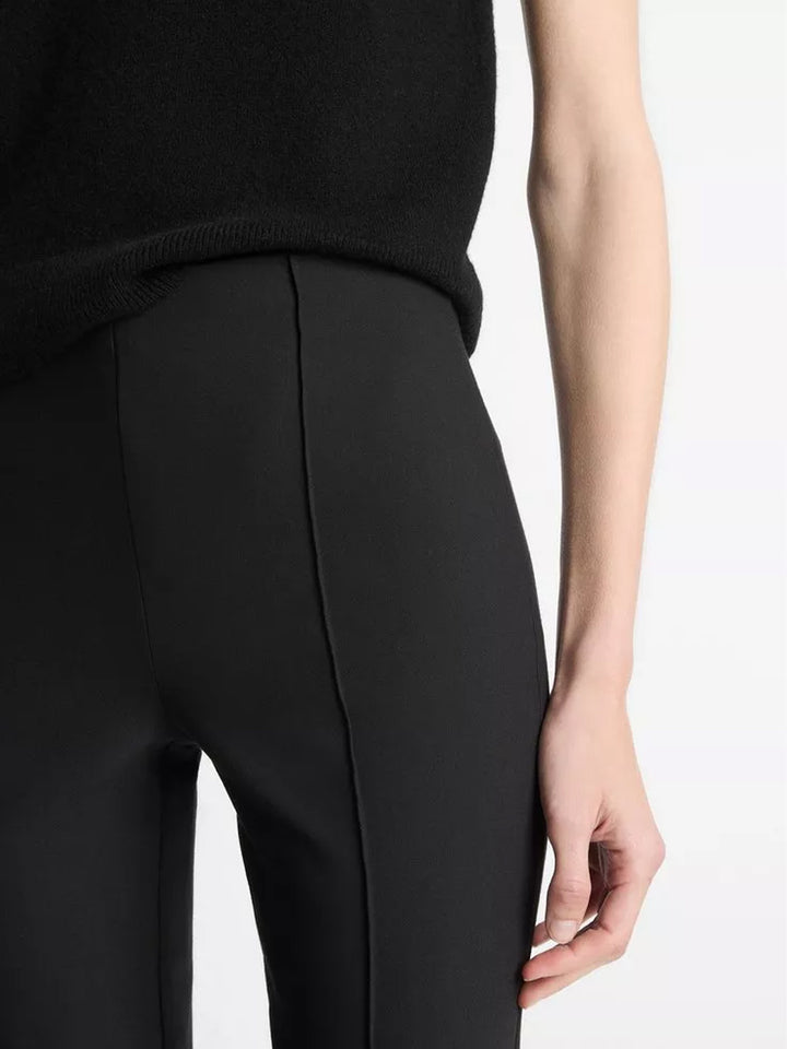 Mid Rise Pintuck Crop Flare Pant in Black