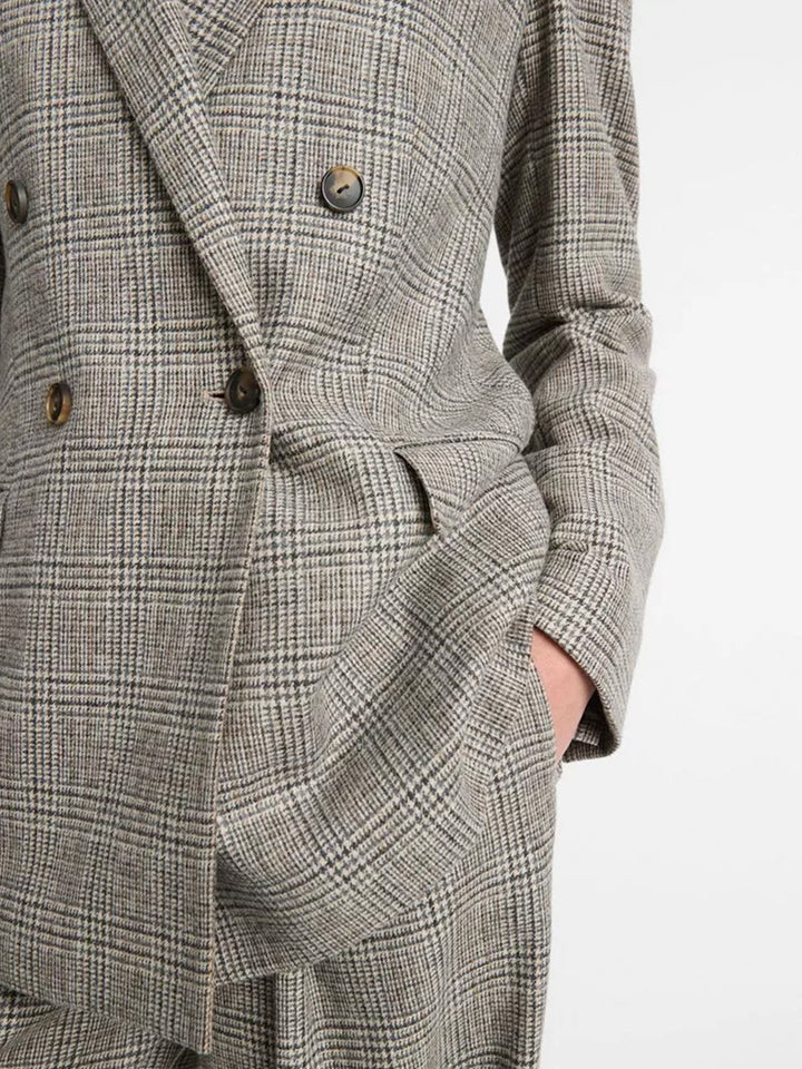 Plaid Italian Wool-Blend Double Breasted Jacket in Heritage Grey