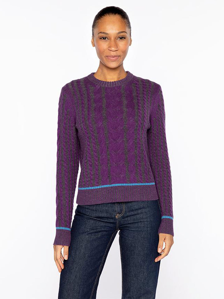 Plaited Tipped Cable Crew in Violet Multi