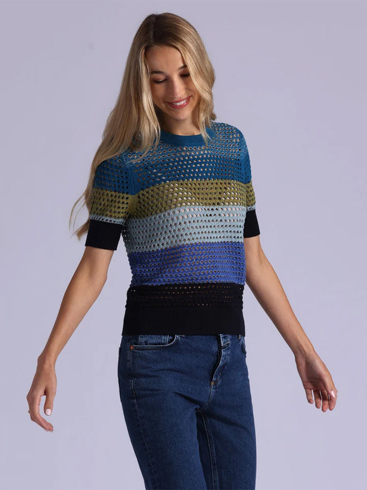 Plaited Mesh Striped Short Sleeve Crew in Cool Mesh Combo
