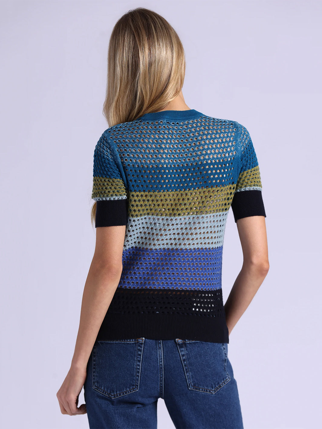 Plaited Mesh Striped Short Sleeve Crew in Cool Mesh Combo