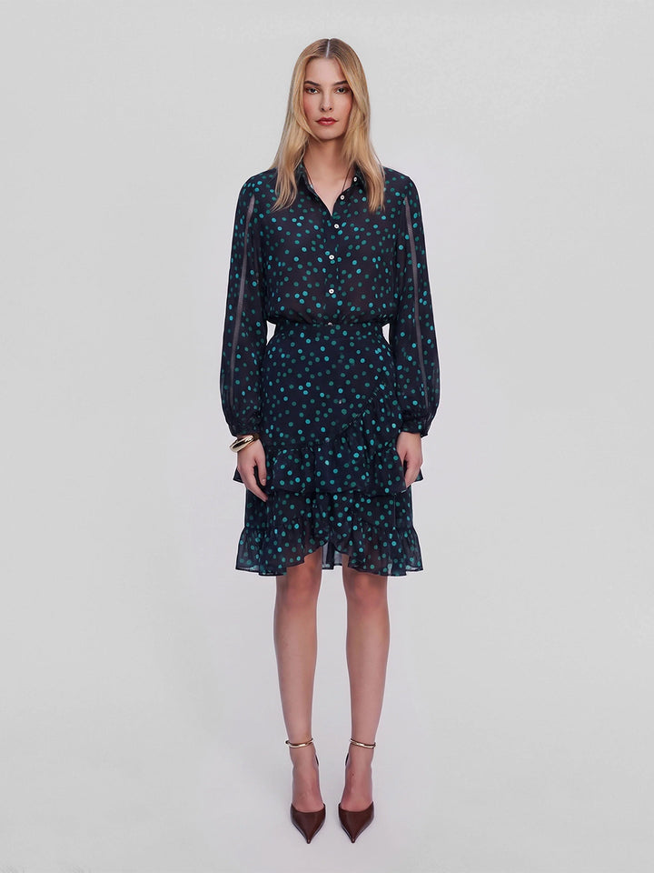 Nike Feather Print Ruffle Bouffant Shirt in Teal