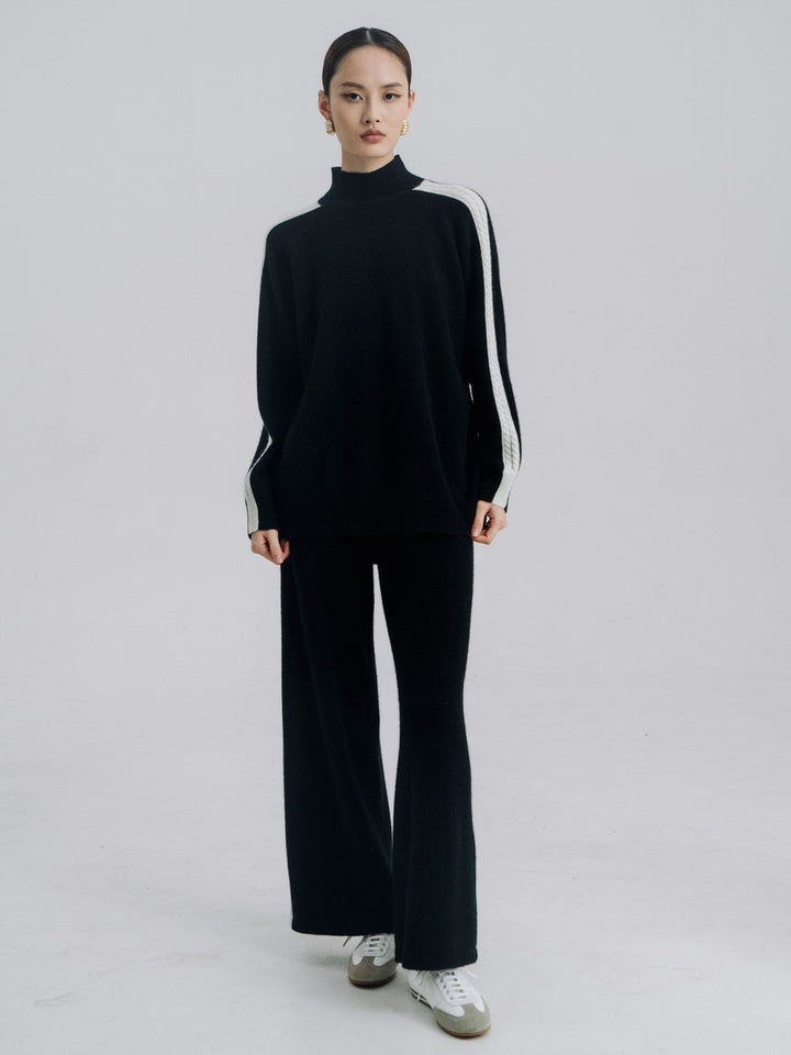 Pollack Two-Toned Wide Leg Pant in Black Cream