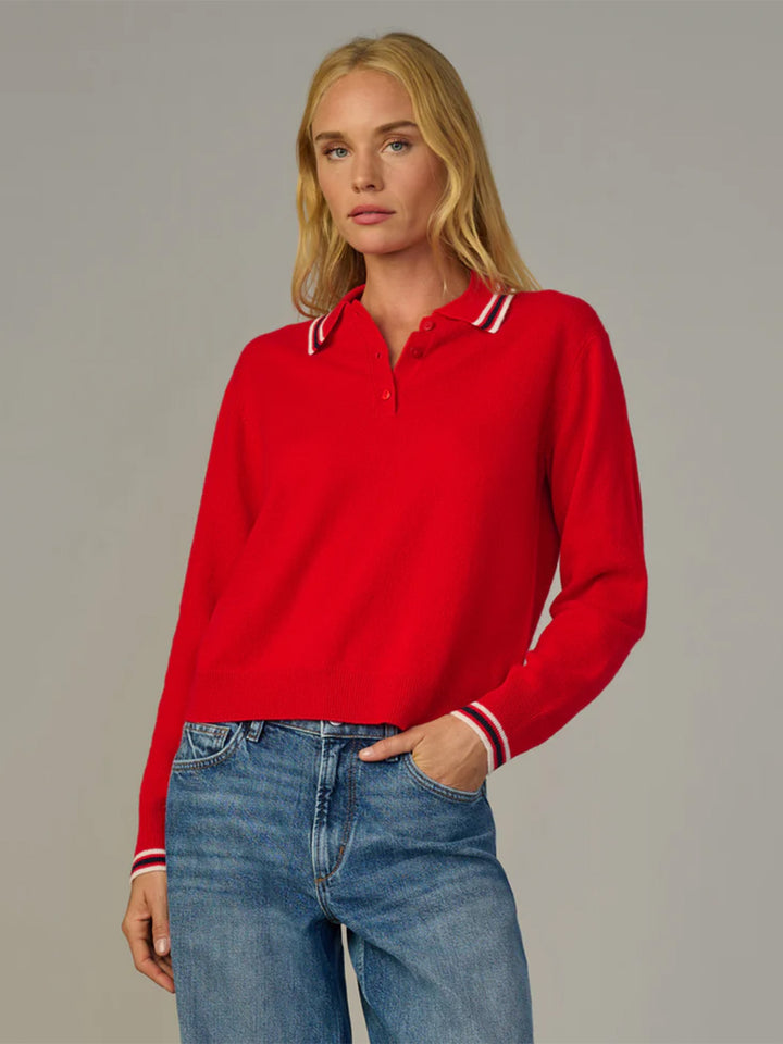 The Long Sleeve Cashmere Polo in Cherry Red