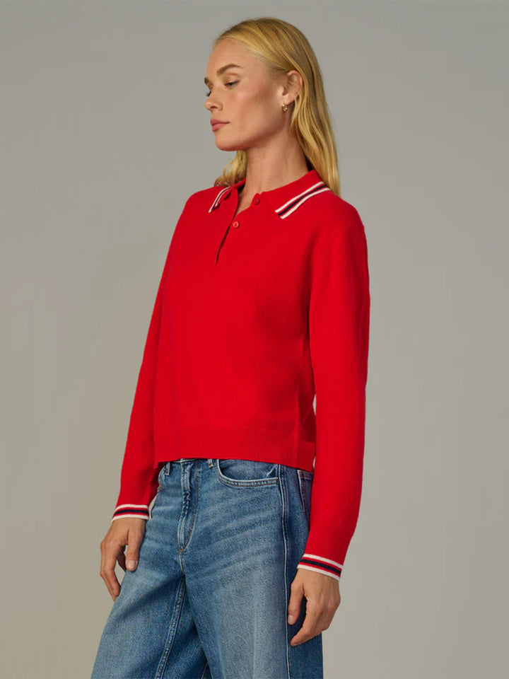 The Long Sleeve Cashmere Polo in Cherry Red