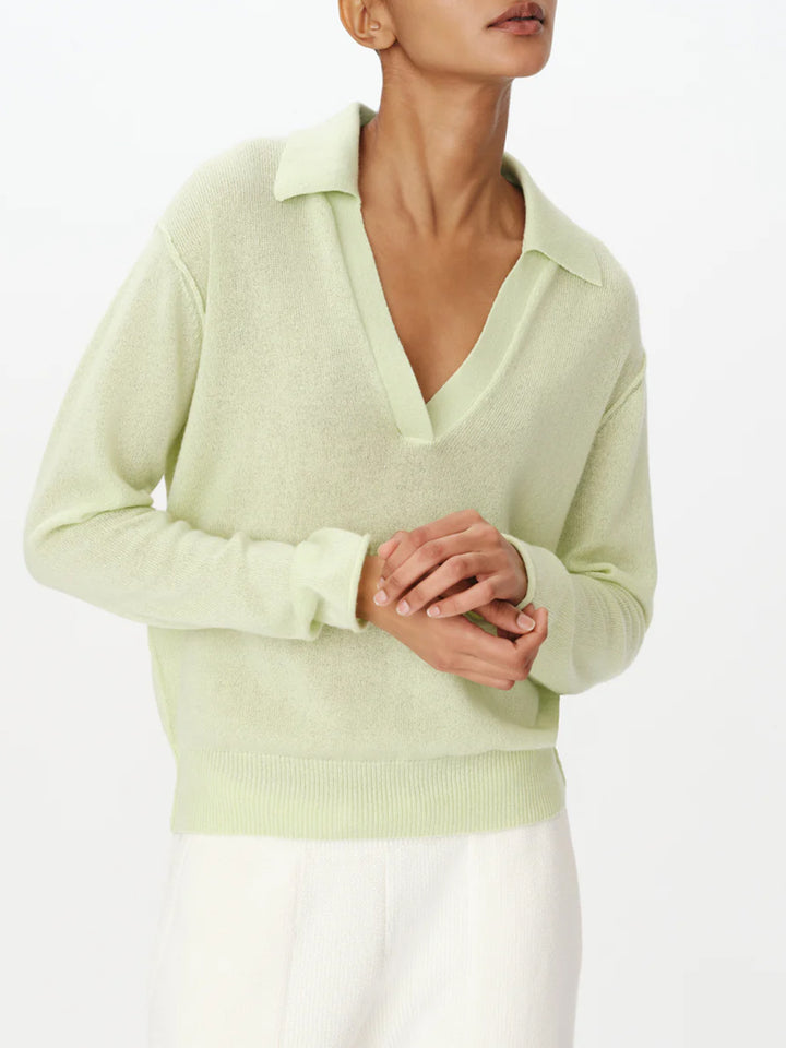 Cashmere Oversized Polo Sweater in Mint Tint