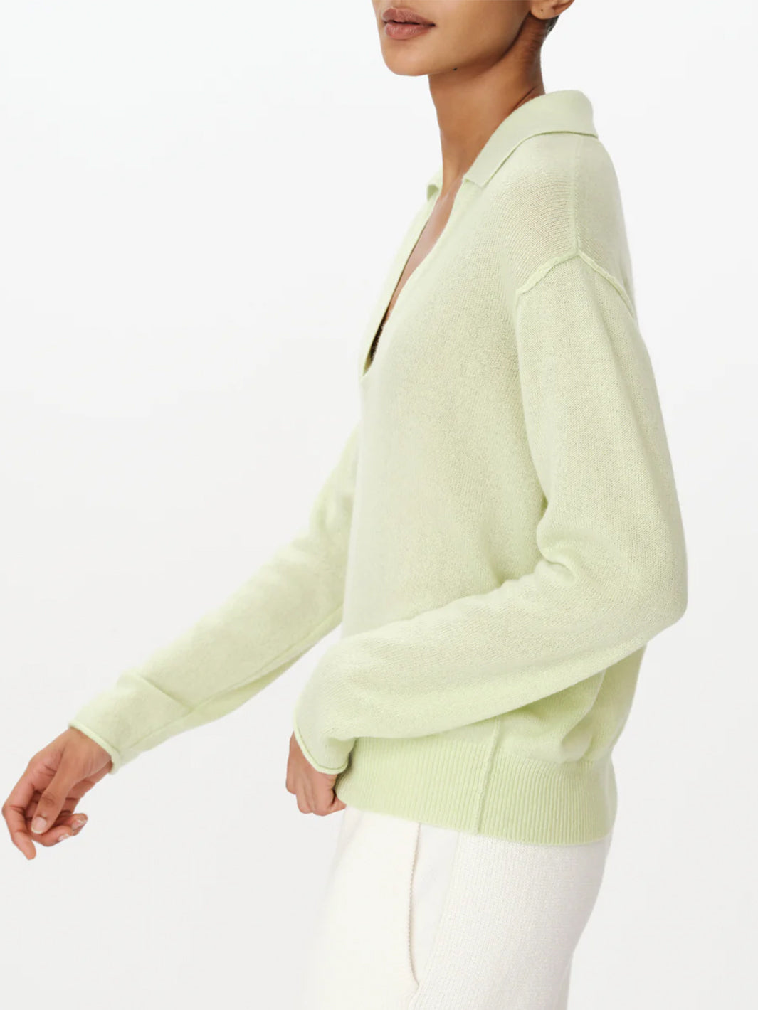 Cashmere Oversized Polo Sweater in Mint Tint