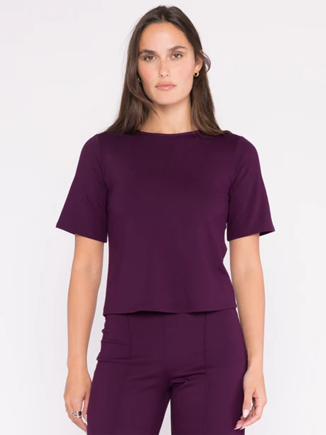 Ponte Knit Short Sleeve Top in Plum