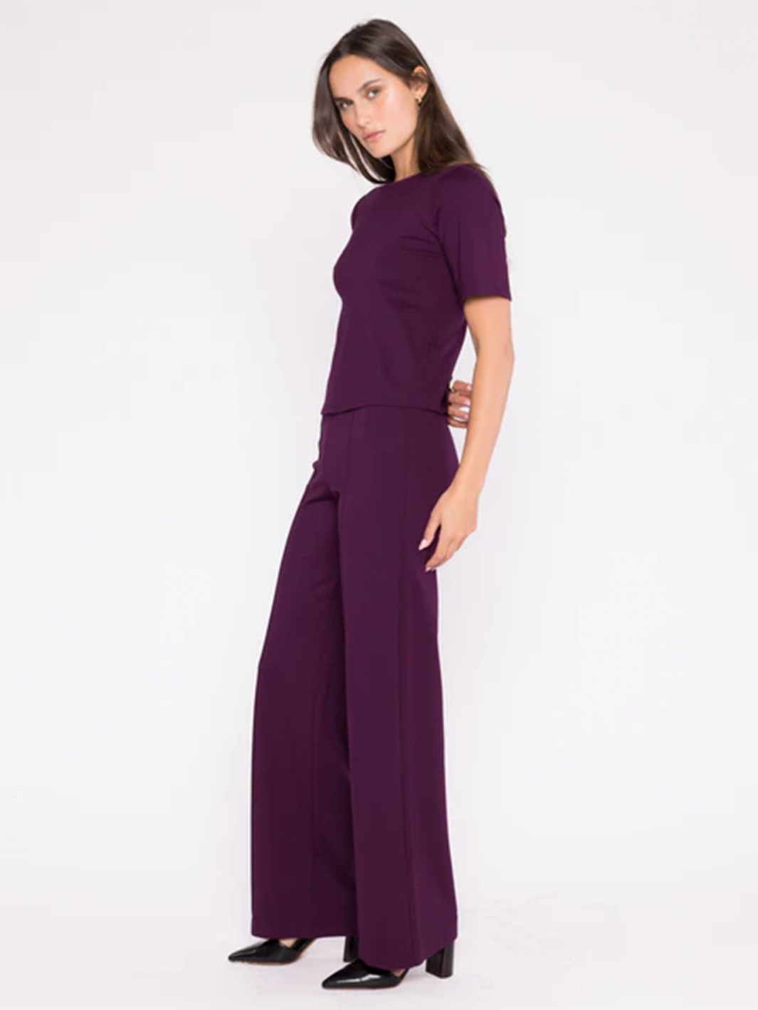 Ponte Knit Short Sleeve Top in Plum