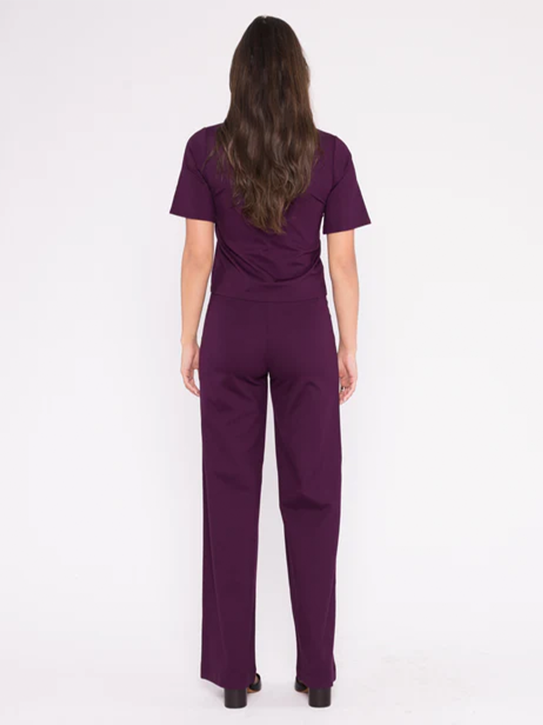 Ponte Knit Short Sleeve Top in Plum