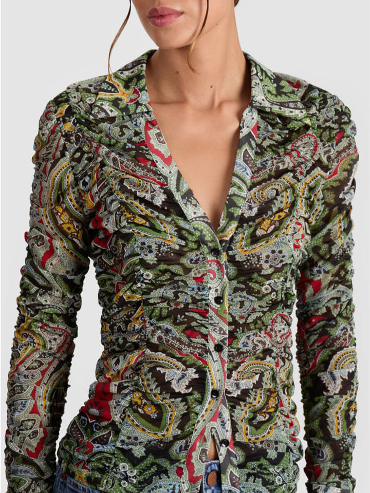 Portia Mesh Button Down in Paisley Poem