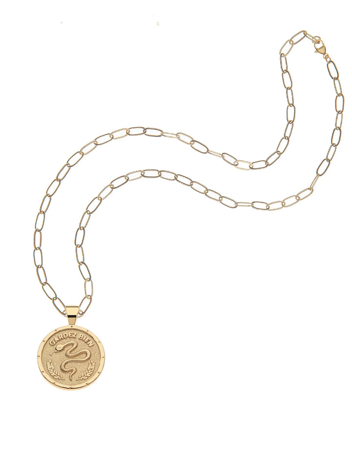 PROTECT JW Small Pendant Coin and Drawn Link Chain in Gold
