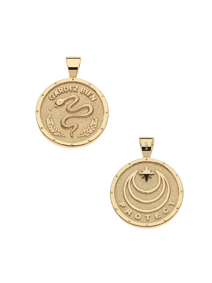 PROTECT JW Small Pendant Coin and Drawn Link Chain in Gold