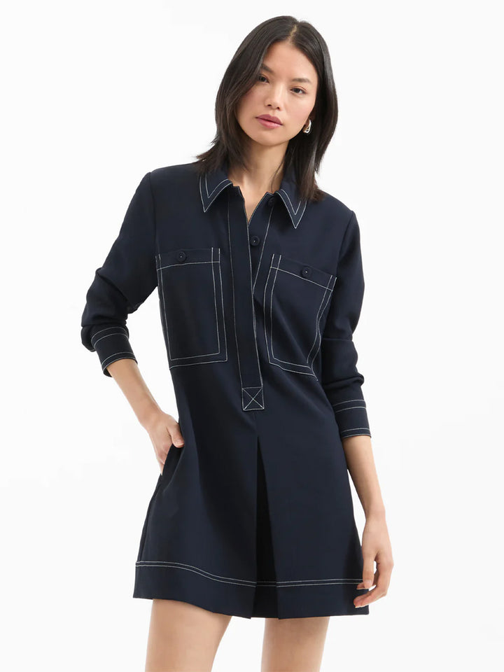 Pryce Long Sleeve Pleated Mini Dress in Navy