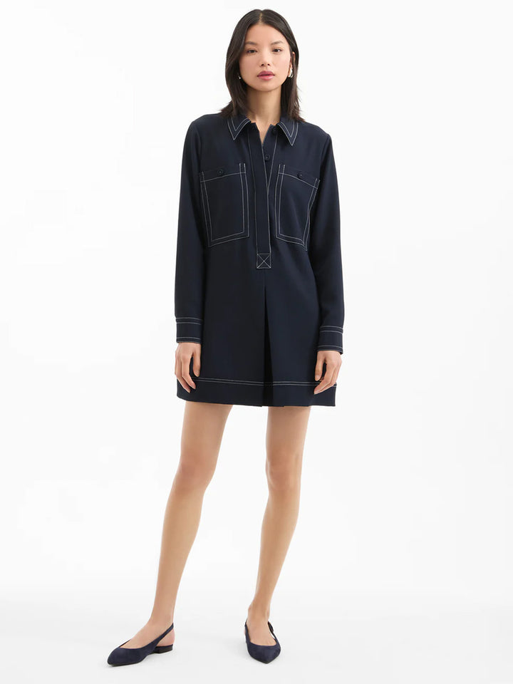Pryce Long Sleeve Pleated Mini Dress in Navy