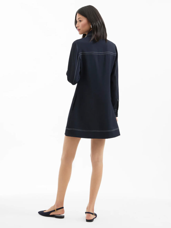 Pryce Long Sleeve Pleated Mini Dress in Navy