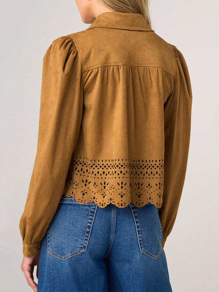 Puff Sleeve Jacket w/ Laser Cut Hem in Caramel