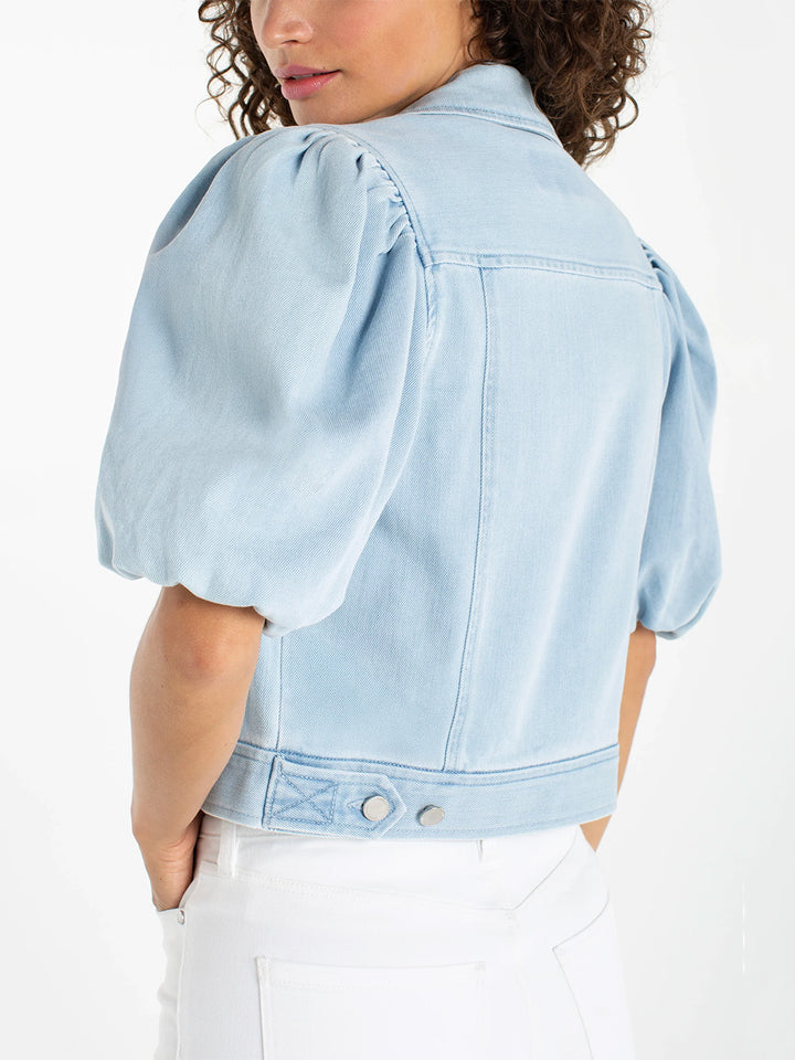 Puff Sleeve Cropped Trucker Jacket in Marine Sea