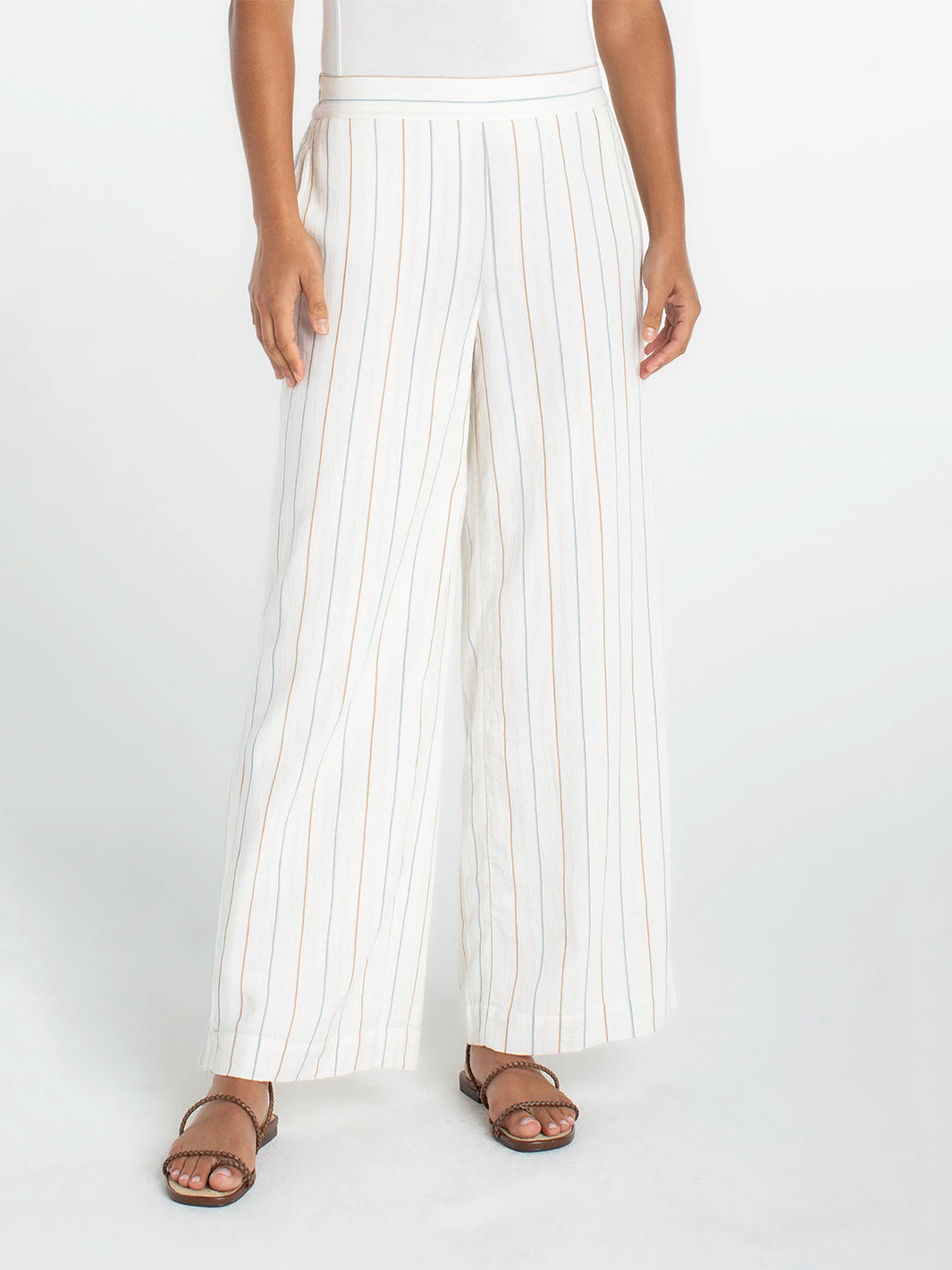 Pull-On Wide Leg Pant in Cream Blue Multi Stripe