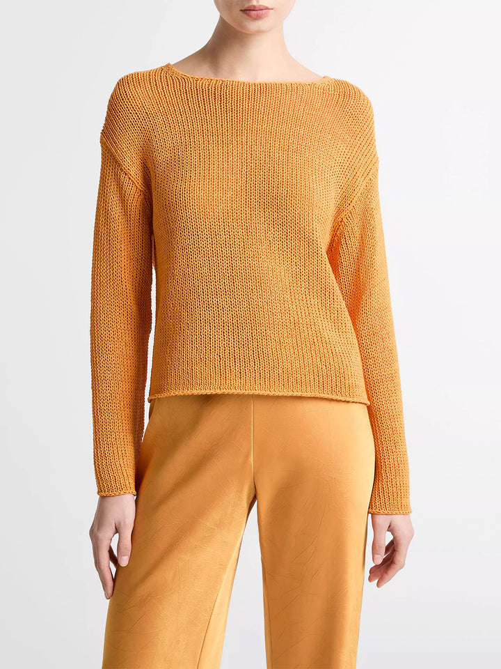 Italian Coated Cotton-Blend Sweater in Tangerine