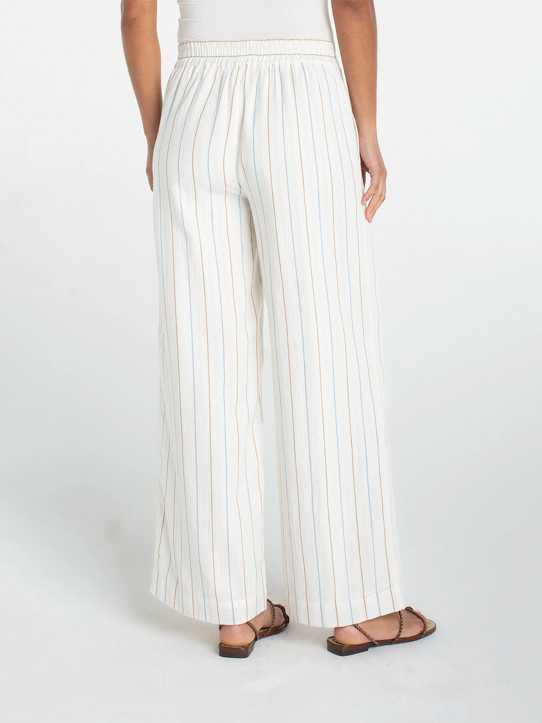 Pull-On Wide Leg Pant in Cream Blue Multi Stripe