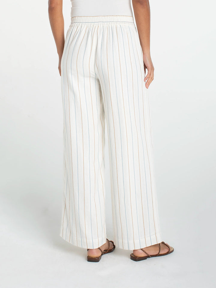 Pull-On Wide Leg Pant in Cream Blue Multi Stripe
