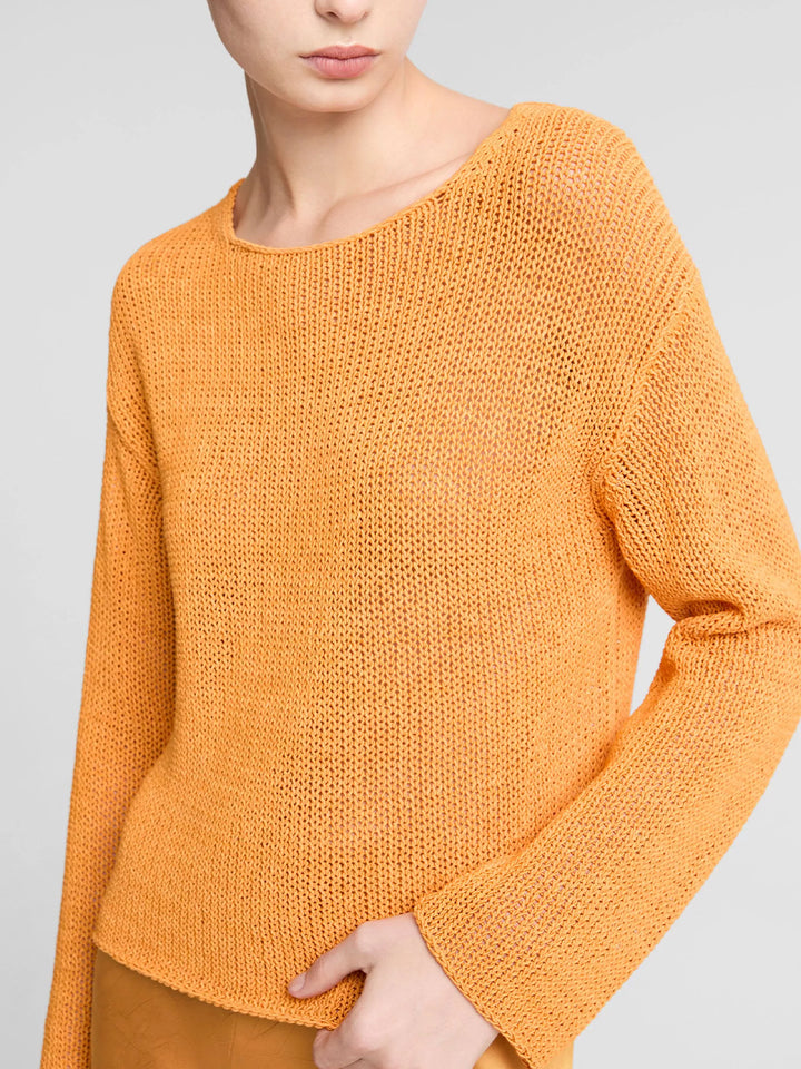 Italian Coated Cotton-Blend Sweater in Tangerine