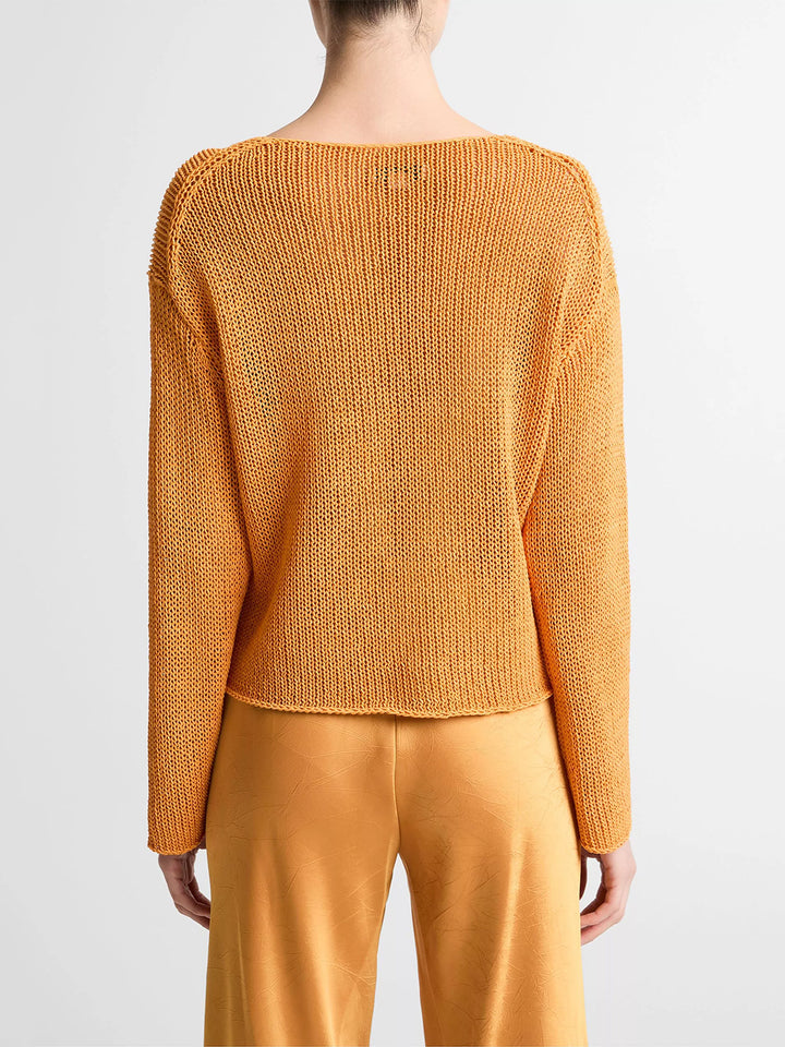 Italian Coated Cotton-Blend Sweater in Tangerine
