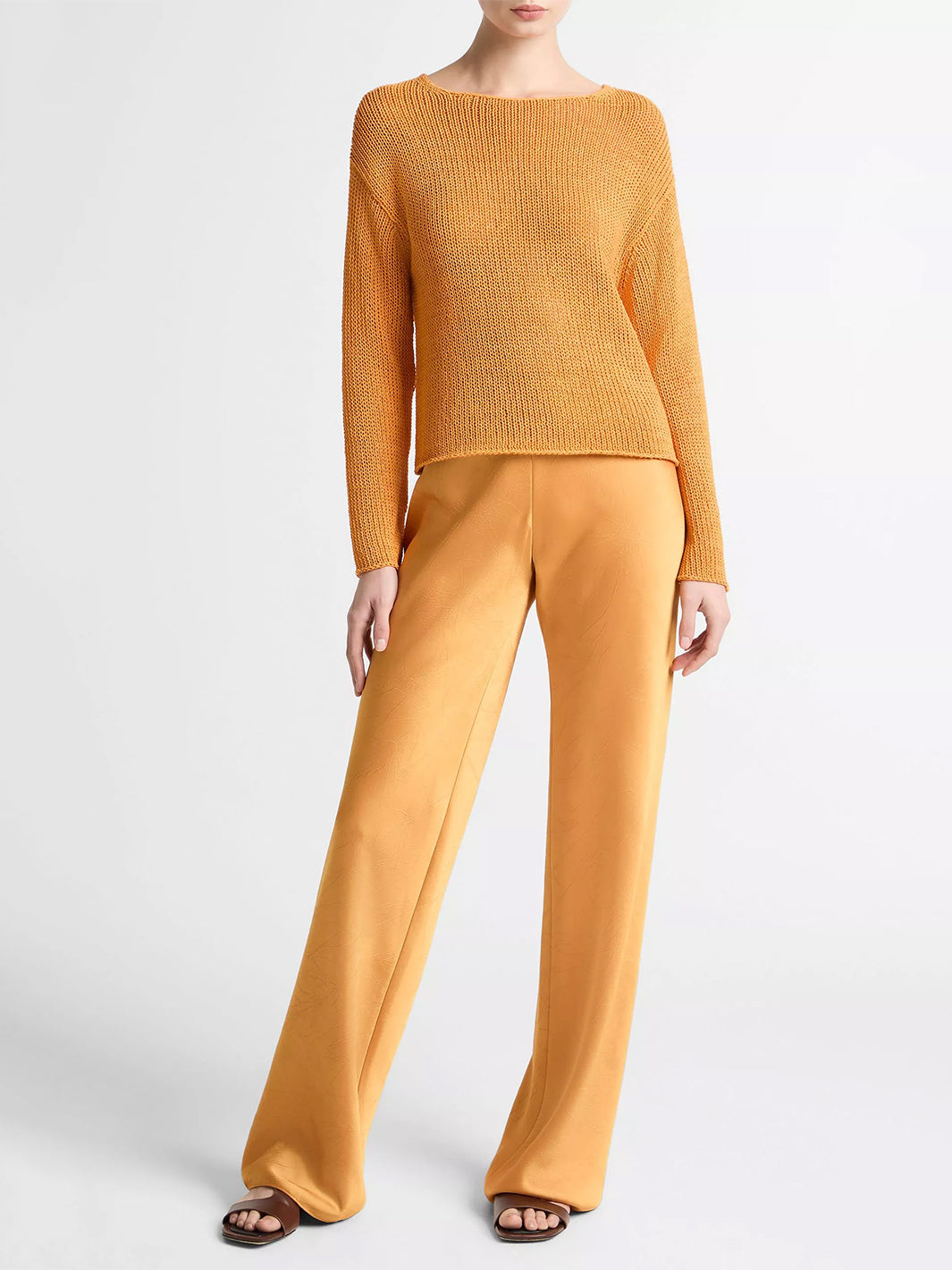 Italian Coated Cotton-Blend Sweater in Tangerine