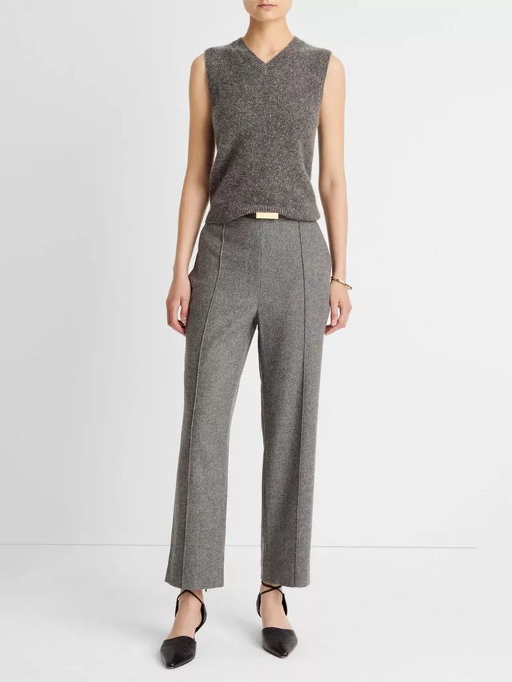 Italian Wool-Blend Easy Pull-On Pant in Heather Grey