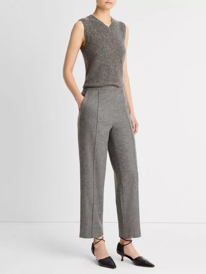 Italian Wool-Blend Easy Pull-On Pant in Heather Grey