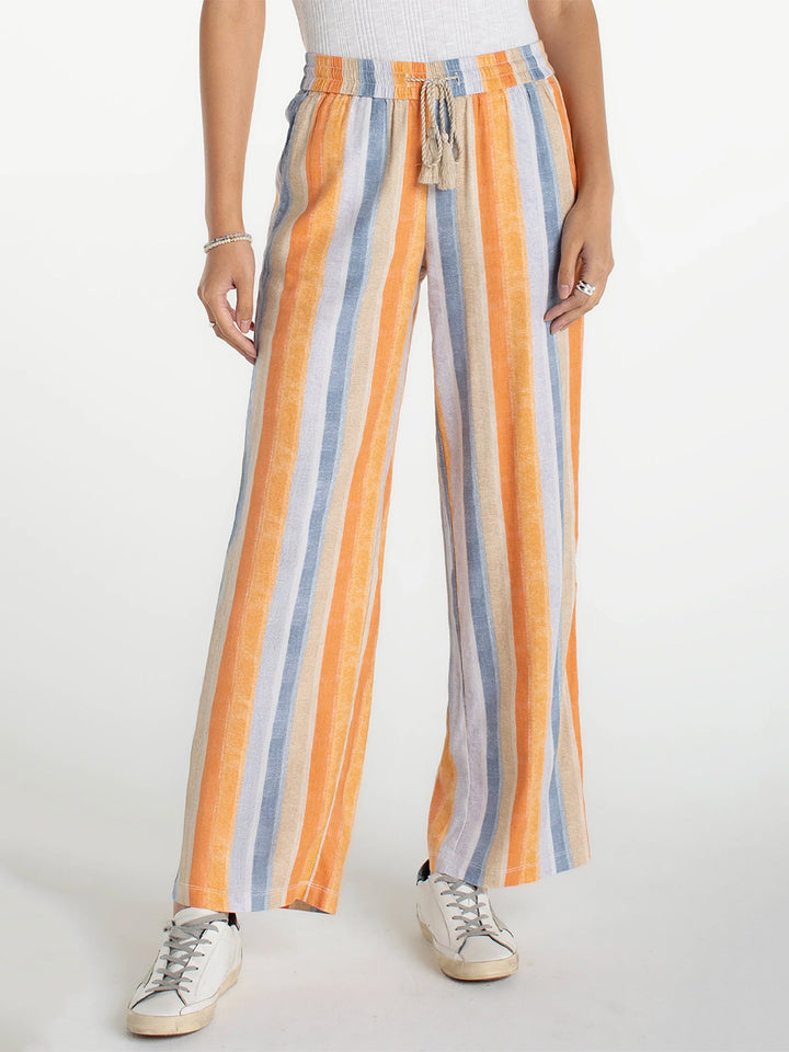 Pull-on Wide Leg Pant in Multi Stripe Print