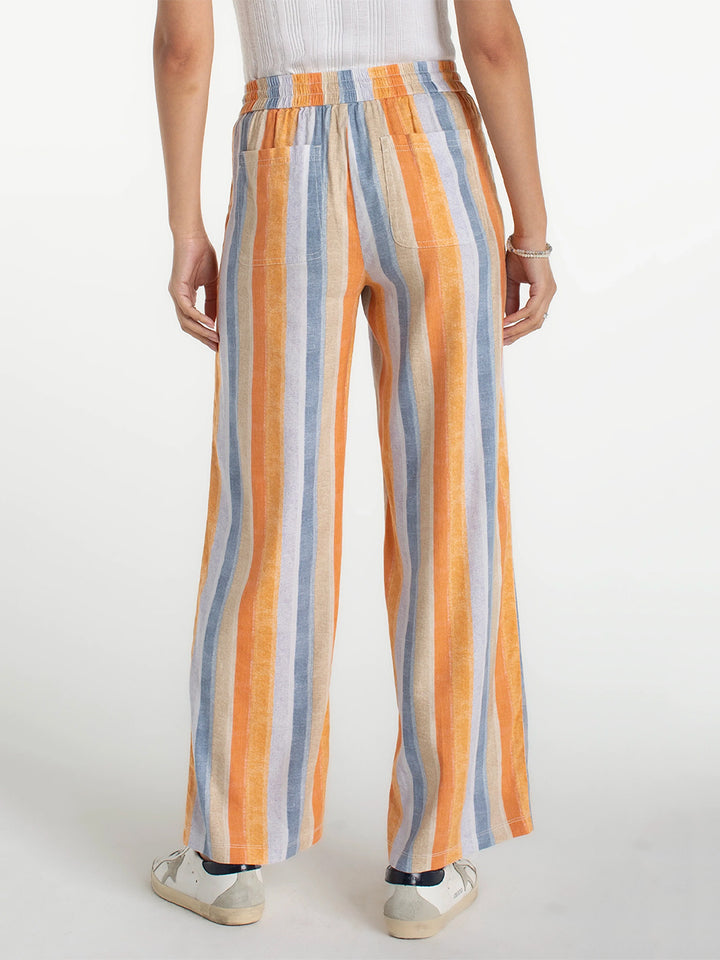 Pull-on Wide Leg Pant in Multi Stripe Print