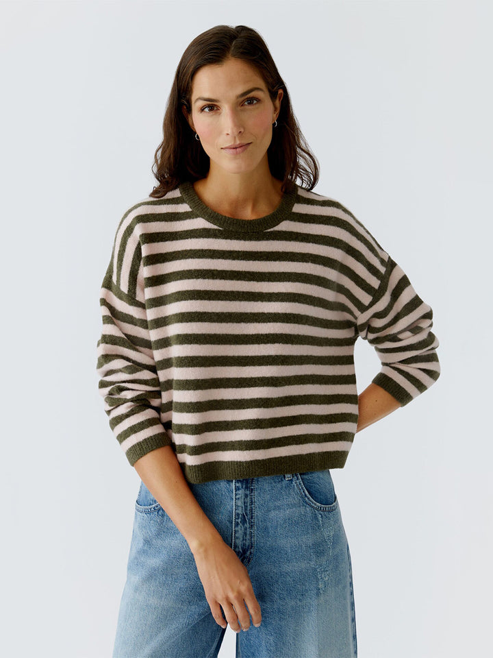 Pullover Sweater in Striped Khaki
