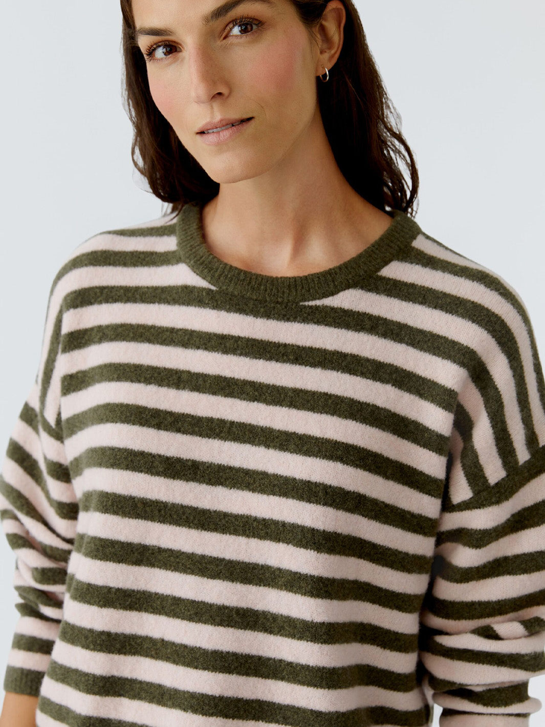Pullover Sweater in Striped Khaki