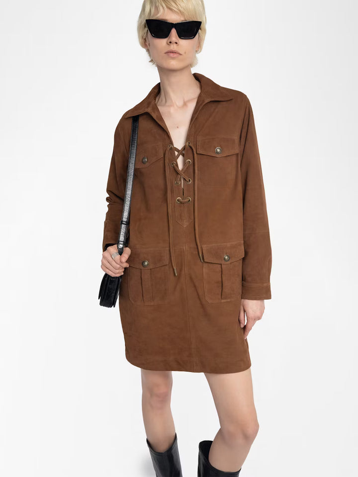 Remacha Suede Leather Dress in Cognac