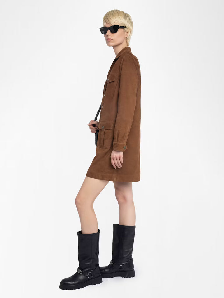 Remacha Suede Leather Dress in Cognac