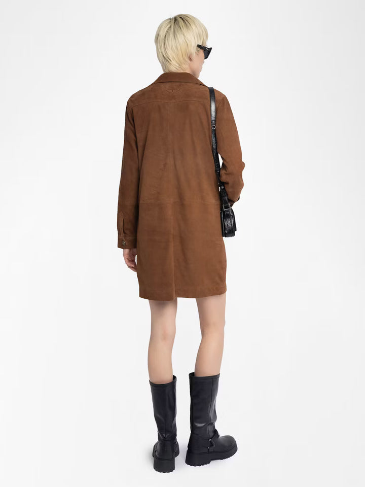 Remacha Suede Leather Dress in Cognac