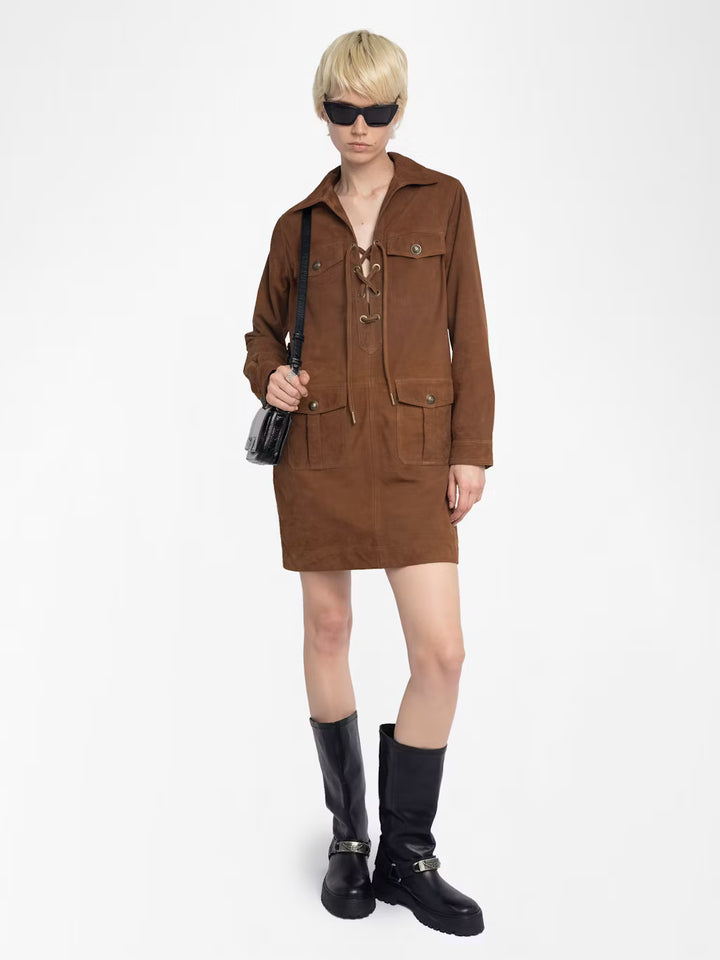 Remacha Suede Leather Dress in Cognac